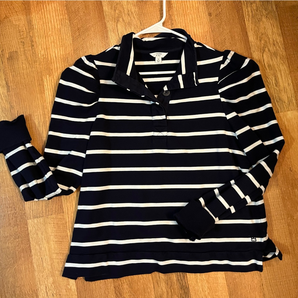 Crown & Ivy Navy and White Striped Polo